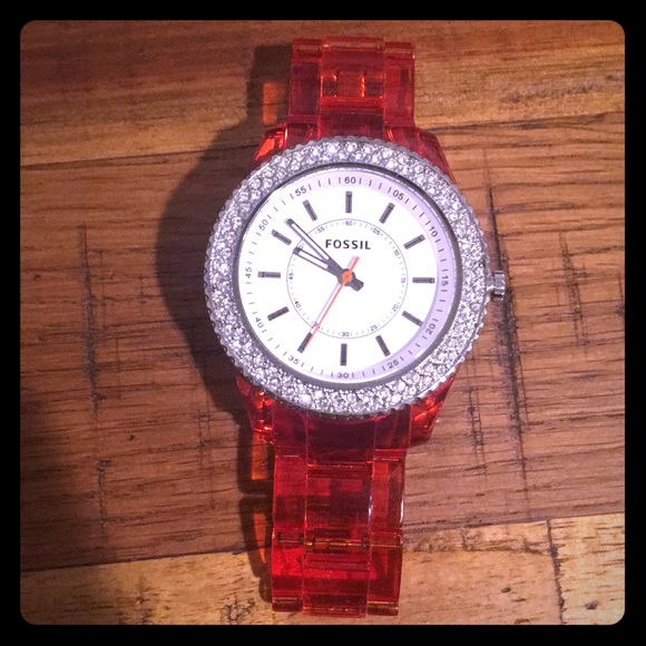 Fossil Jewelry - Clear orange silver fossil watch